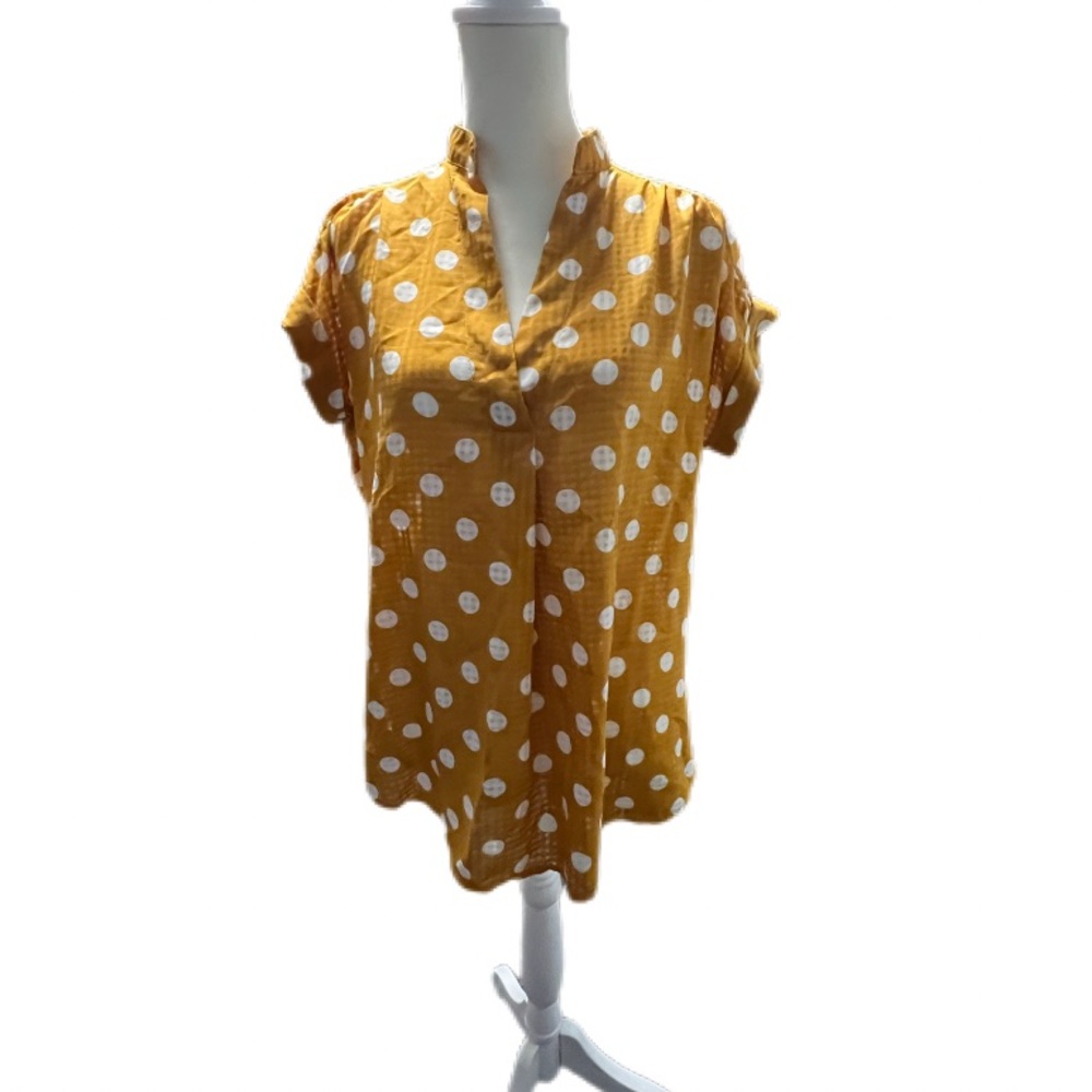 Mustard Yellow Blouse with White Polka Dots